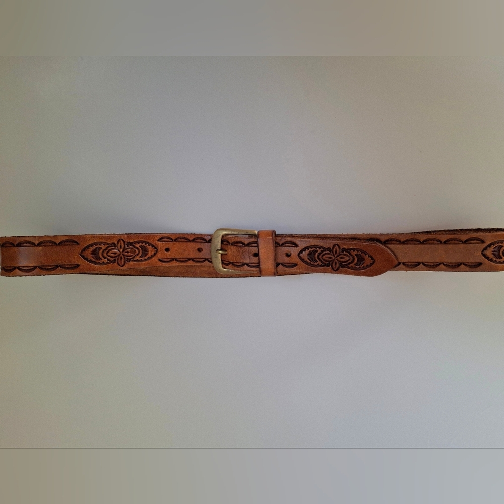 Brown Genuine Leather Belt with Intricate Design